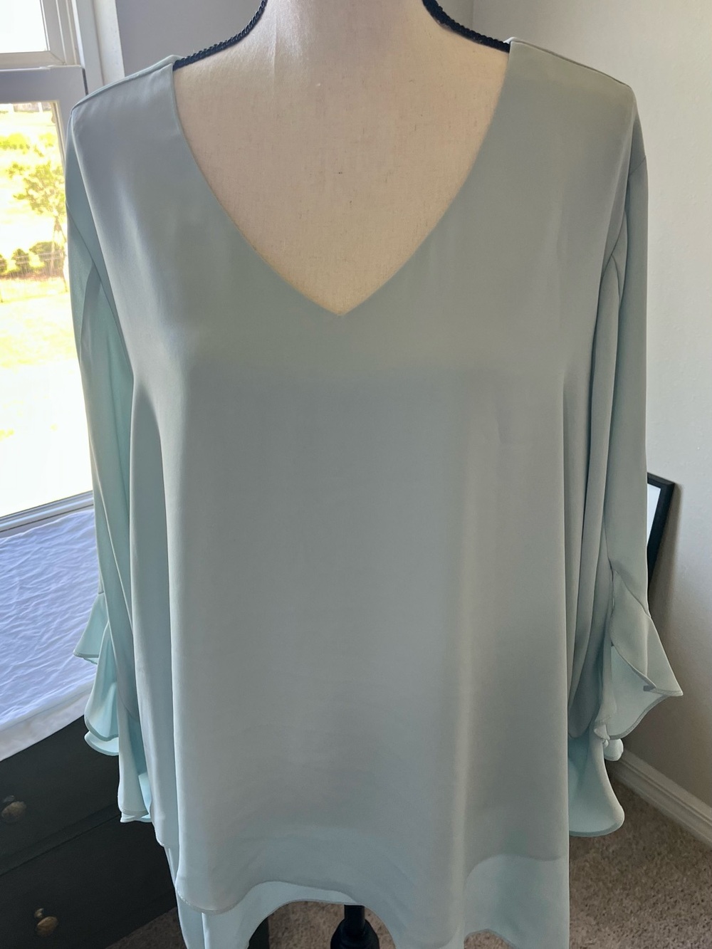 Karen Kane Asymmetrical Pale Green V-Neck Blouse 2X